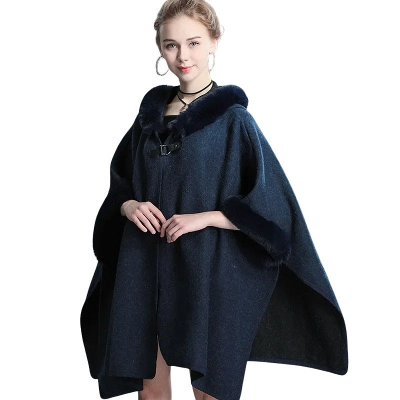 capuche faux fourrure poncho femme