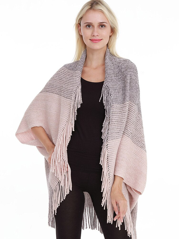 châle poncho frangé