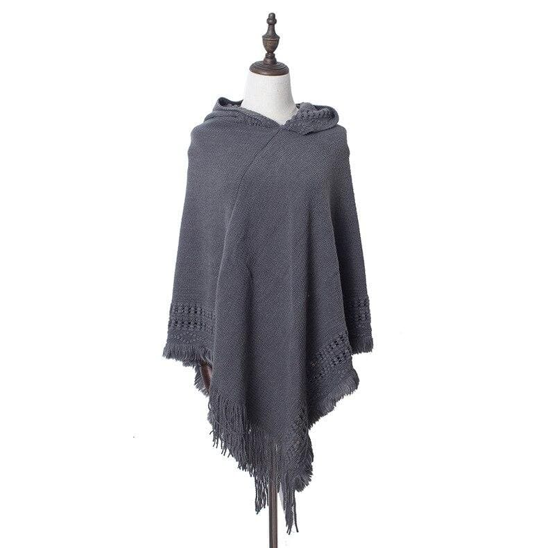 poncho à franges capuche
