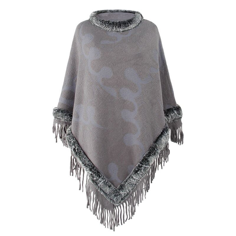 poncho élégant avec fourrure